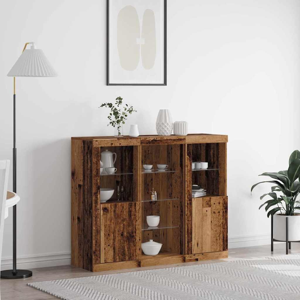 Sideboards with LED Lights 3 pcs Engineered Wood Old wood