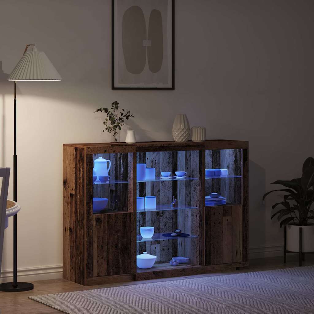 Sideboards with LED Lights 3 pcs Engineered Wood Old wood