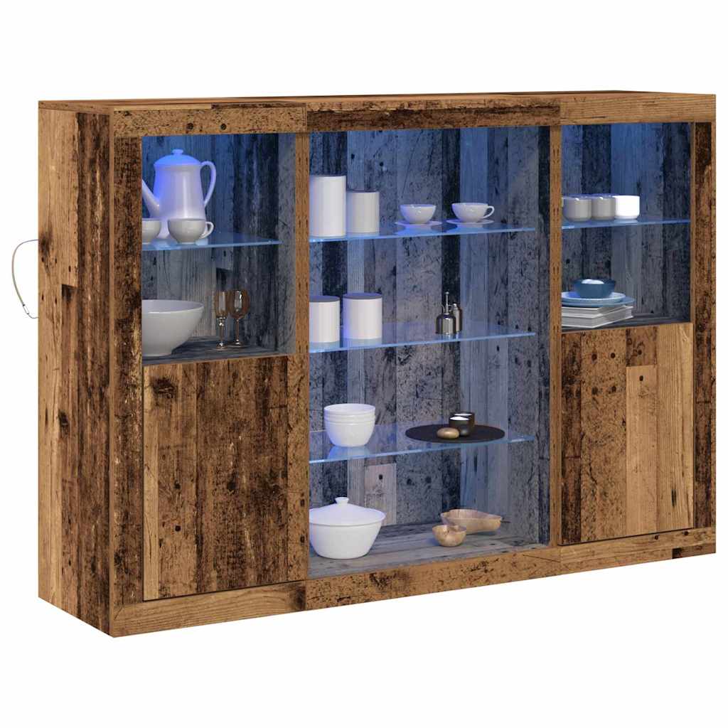 Sideboards with LED Lights 3 pcs Engineered Wood Old wood