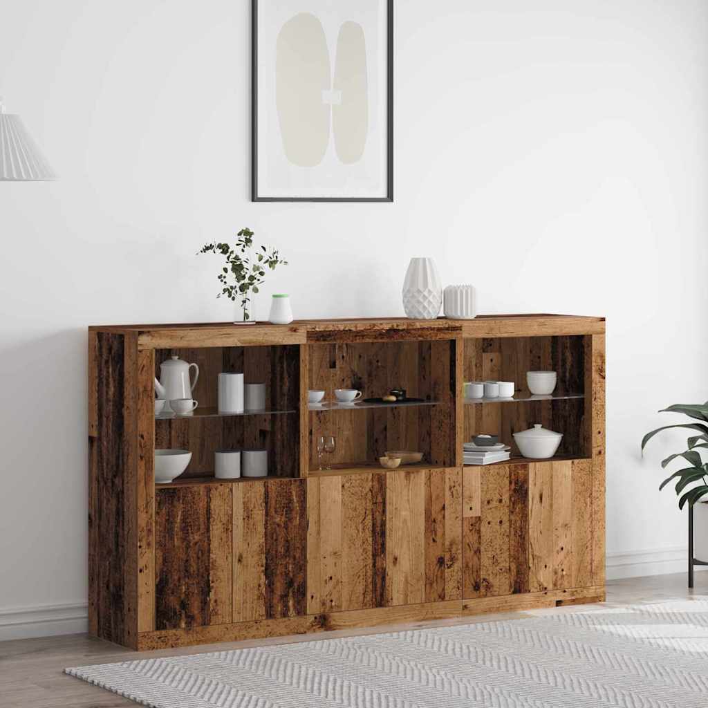 Sideboard with LED Lights 181,5x37x100 cm Old wood