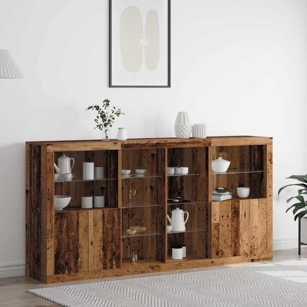 Sideboard with LED Lights 202x37x100 cm Old wood