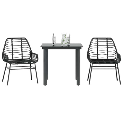 vidaXL 5 Piece Garden Dining Set Poly Rattan Glass Black