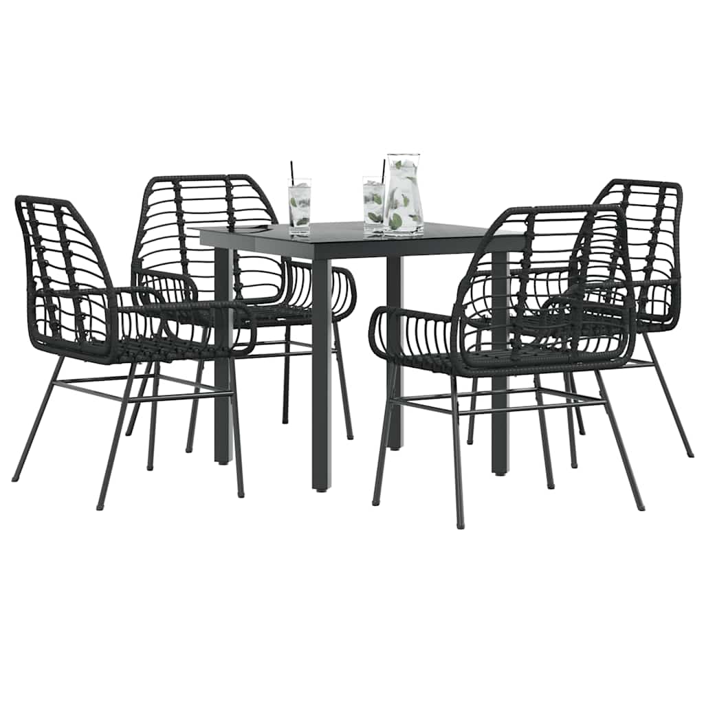 vidaXL 5 Piece Garden Dining Set Poly Rattan Glass Black
