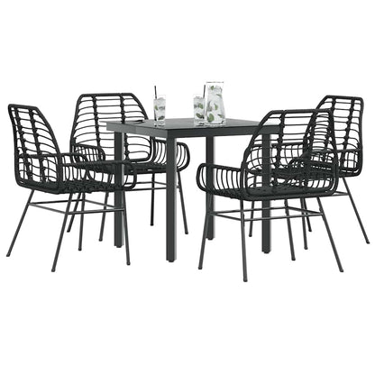 vidaXL 5 Piece Garden Dining Set Poly Rattan Glass Black