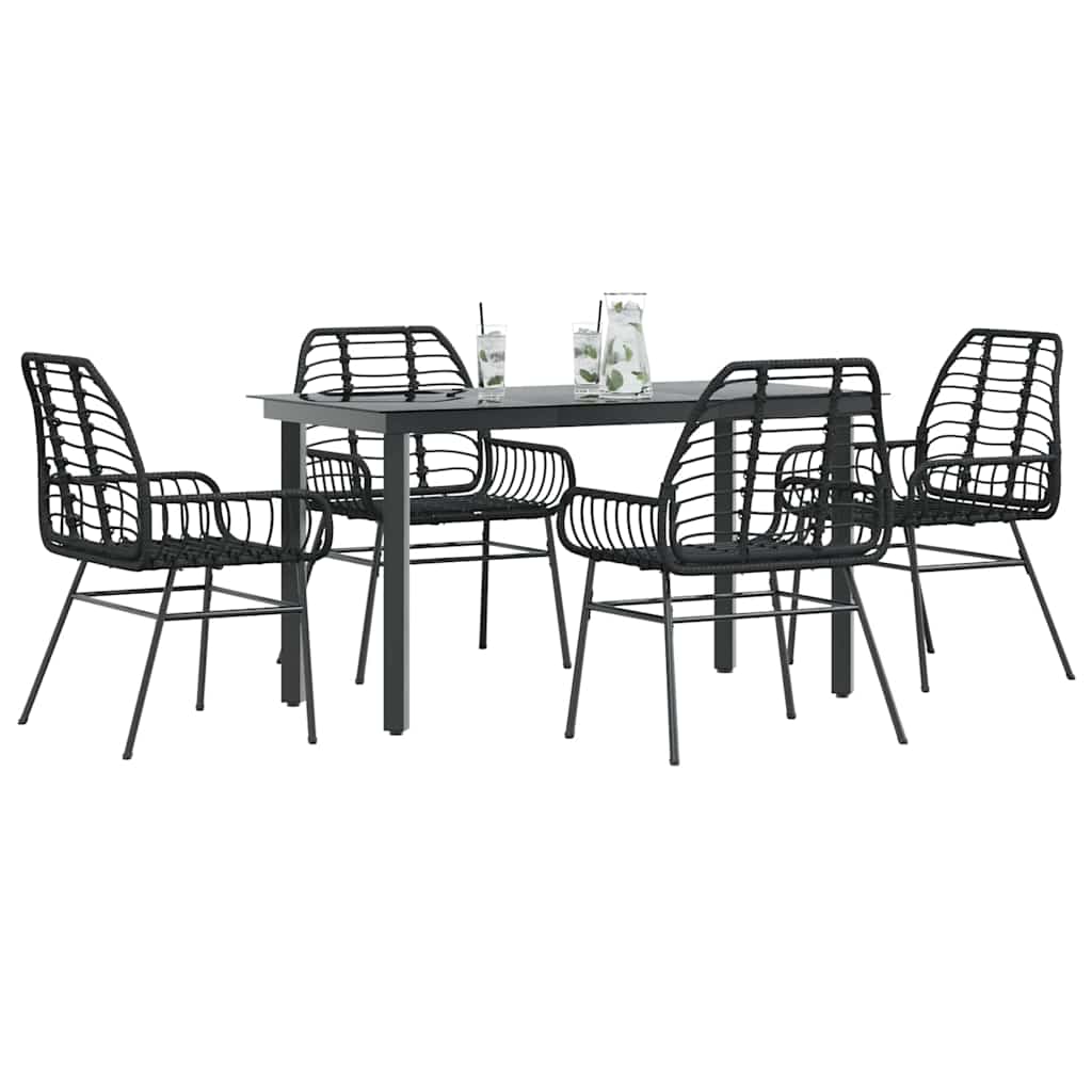 vidaXL 5 Piece Garden Dining Set Poly Rattan Glass Black