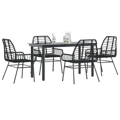 vidaXL 5 Piece Garden Dining Set Poly Rattan Glass Black