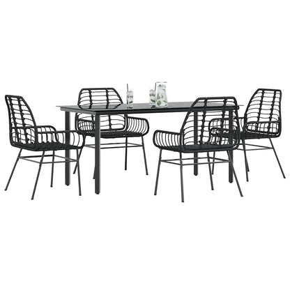 vidaXL 5 Piece Garden Dining Set Poly Rattan Glass Black