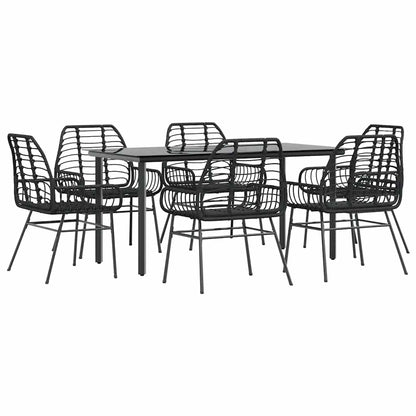vidaXL 7 Piece Garden Dining Set Black Poly Rattan Glass 2