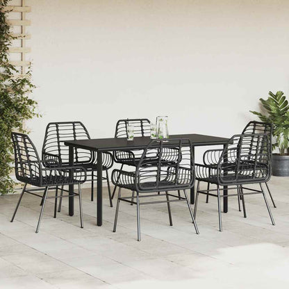 vidaXL 7 Piece Garden Dining Set Black Poly Rattan Glass 3