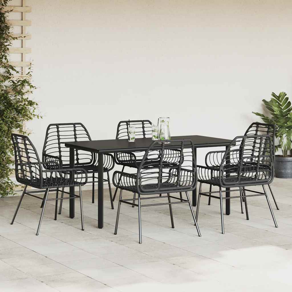 5 Piece Garden Dining Set Poly Rattan Glass Black 160 cm 80 cm 6