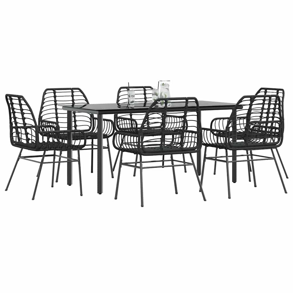 vidaXL 5 Piece Garden Dining Set Poly Rattan Glass Black