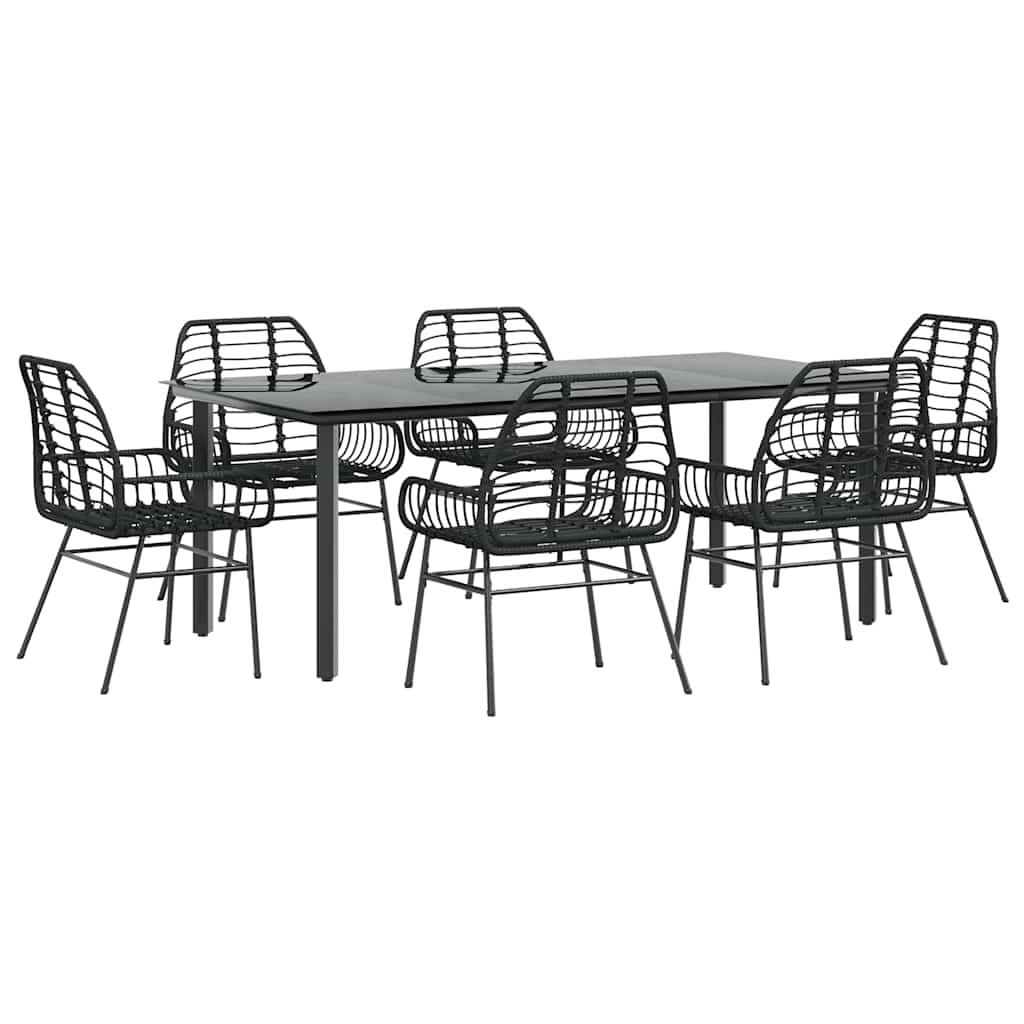 vidaXL 7 Piece Garden Dining Set Black Poly Rattan Glass 2