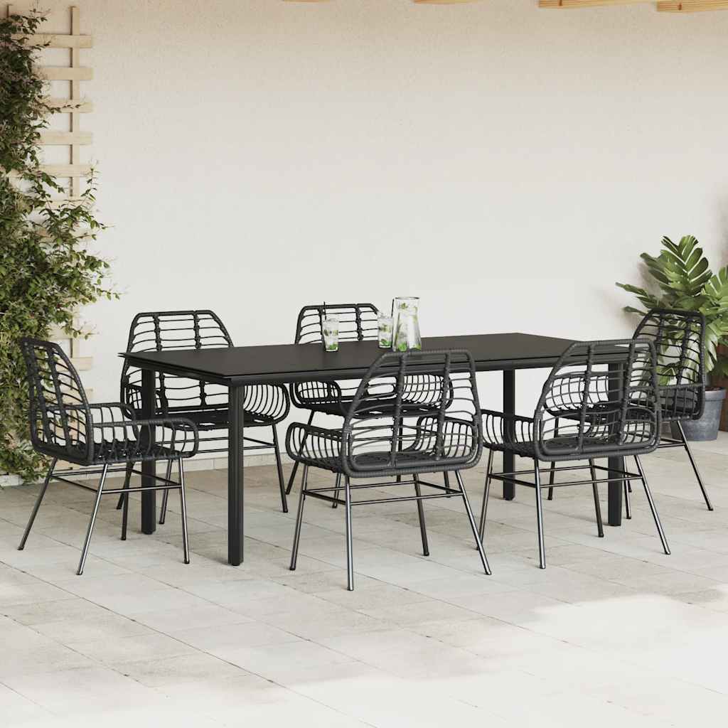 vidaXL 7 Piece Garden Dining Set Black Poly Rattan Glass 3