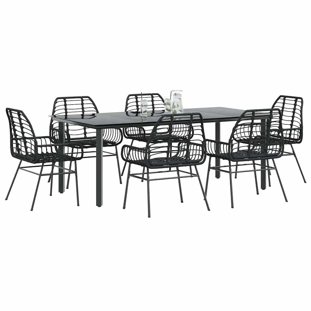 vidaXL 7 Piece Garden Dining Set Black Poly Rattan Glass