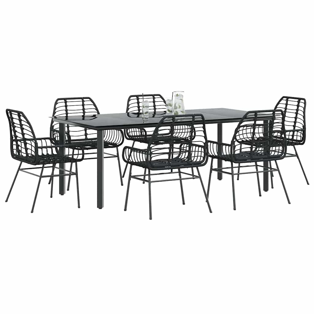 vidaXL 7 Piece Garden Dining Set Black Poly Rattan Glass 1
