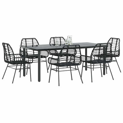 vidaXL 7 Piece Garden Dining Set Black Poly Rattan Glass 1