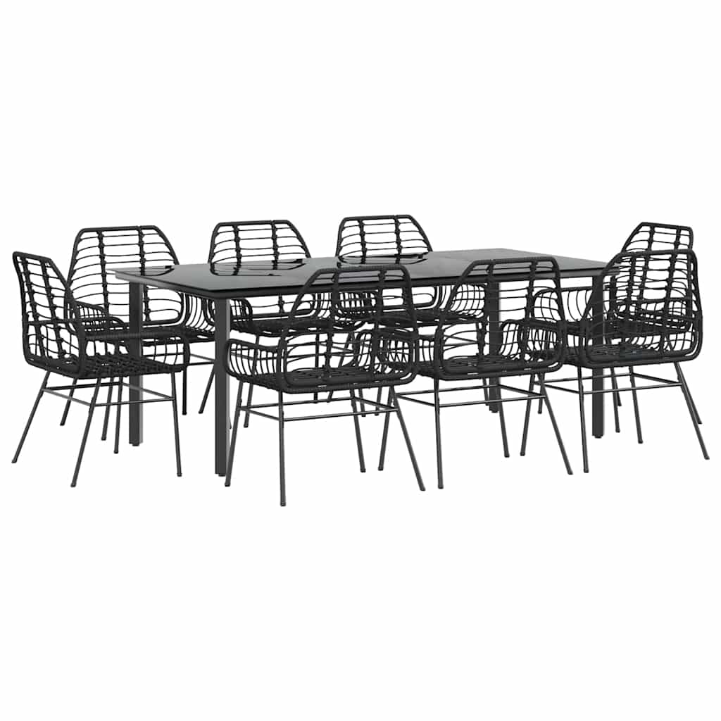 vidaXL 9 Piece Garden Dining Set Black Poly Rattan Glass 2