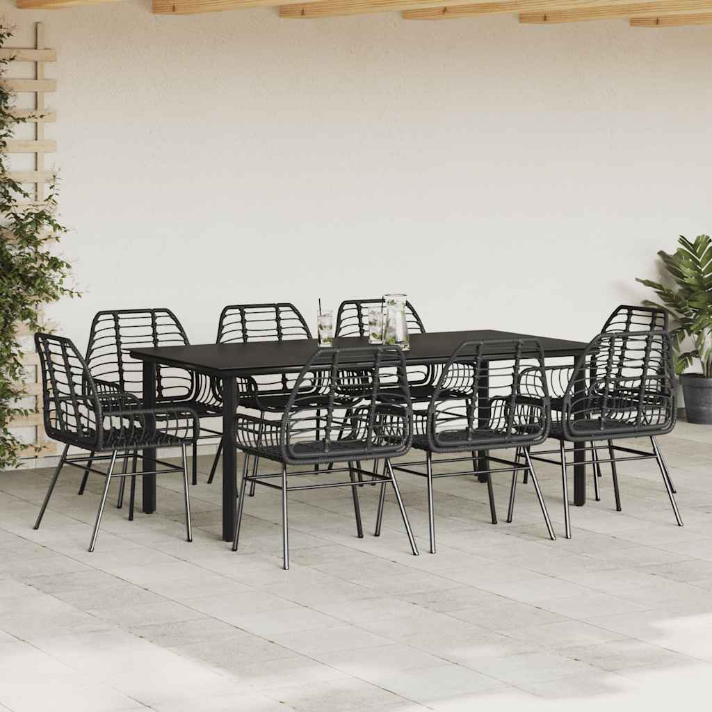 vidaXL 9 Piece Garden Dining Set Black Poly Rattan Glass 3