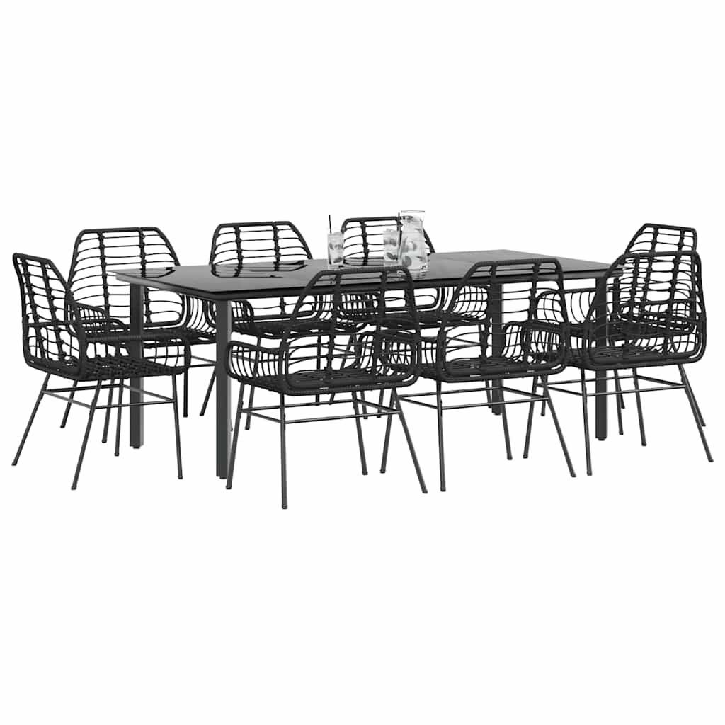 vidaXL 9 Piece Garden Dining Set Black Poly Rattan Glass 1