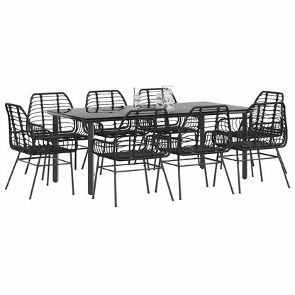 vidaXL 9 Piece Garden Dining Set Black Poly Rattan Glass 1