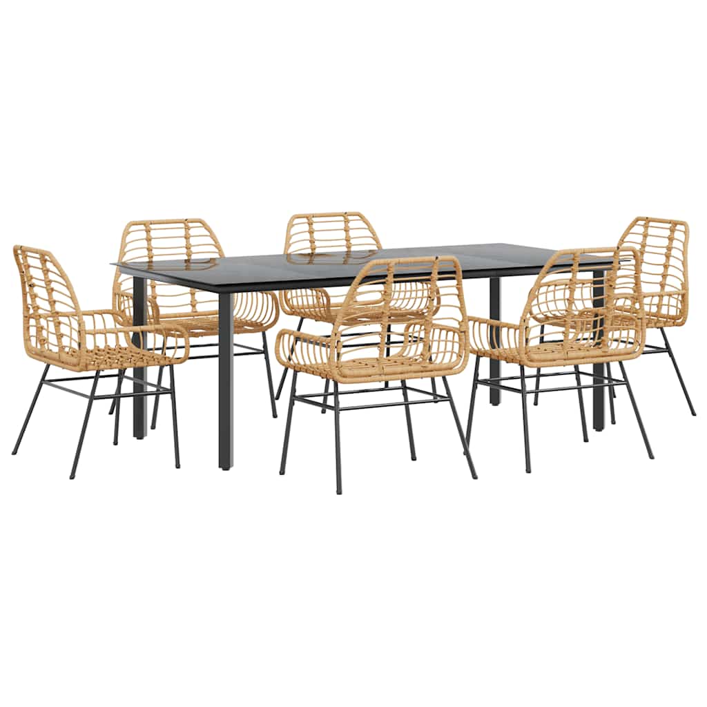 vidaXL 7 Piece Garden Dining Set Brown Poly Rattan Glass 2