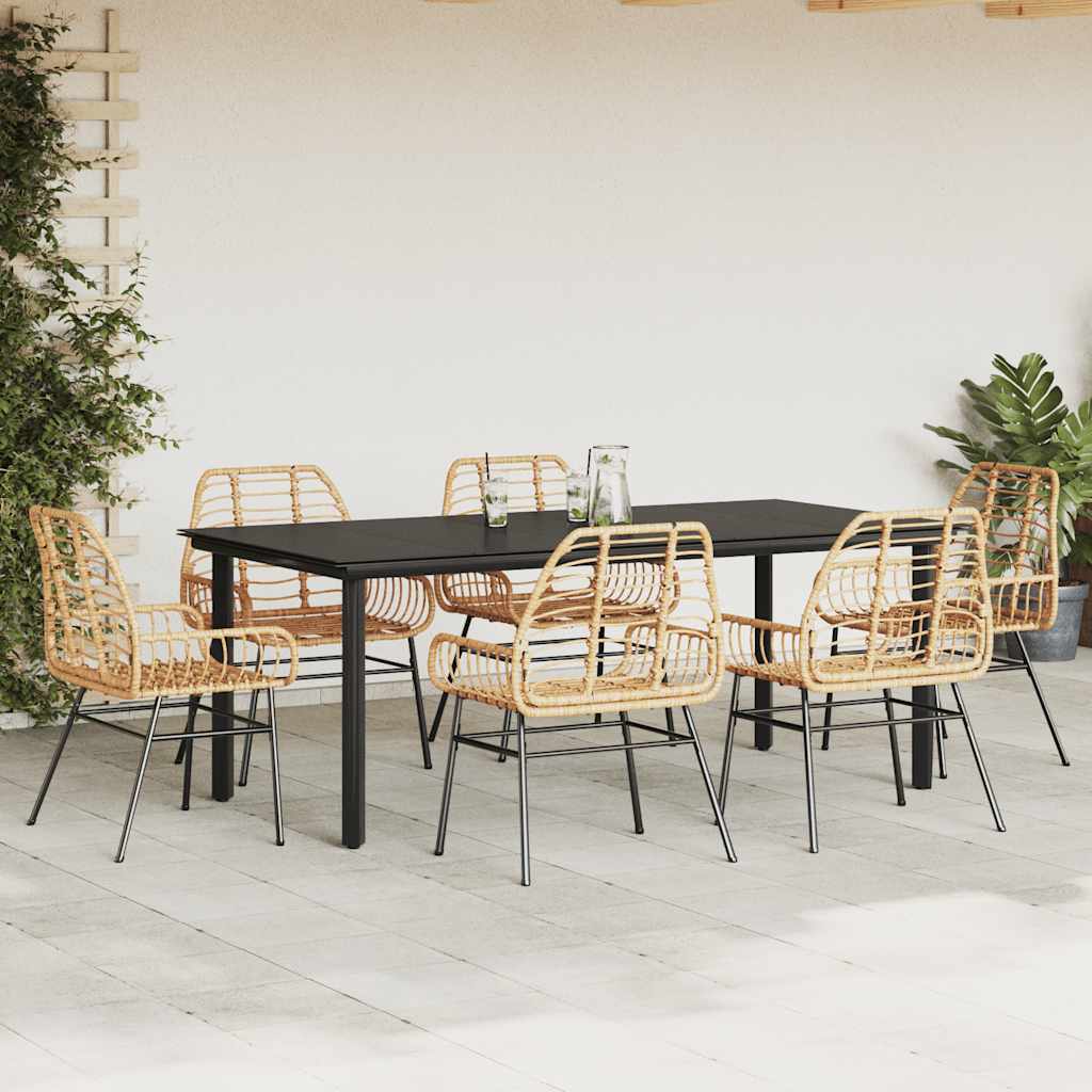 vidaXL 7 Piece Garden Dining Set Brown Poly Rattan Glass 3