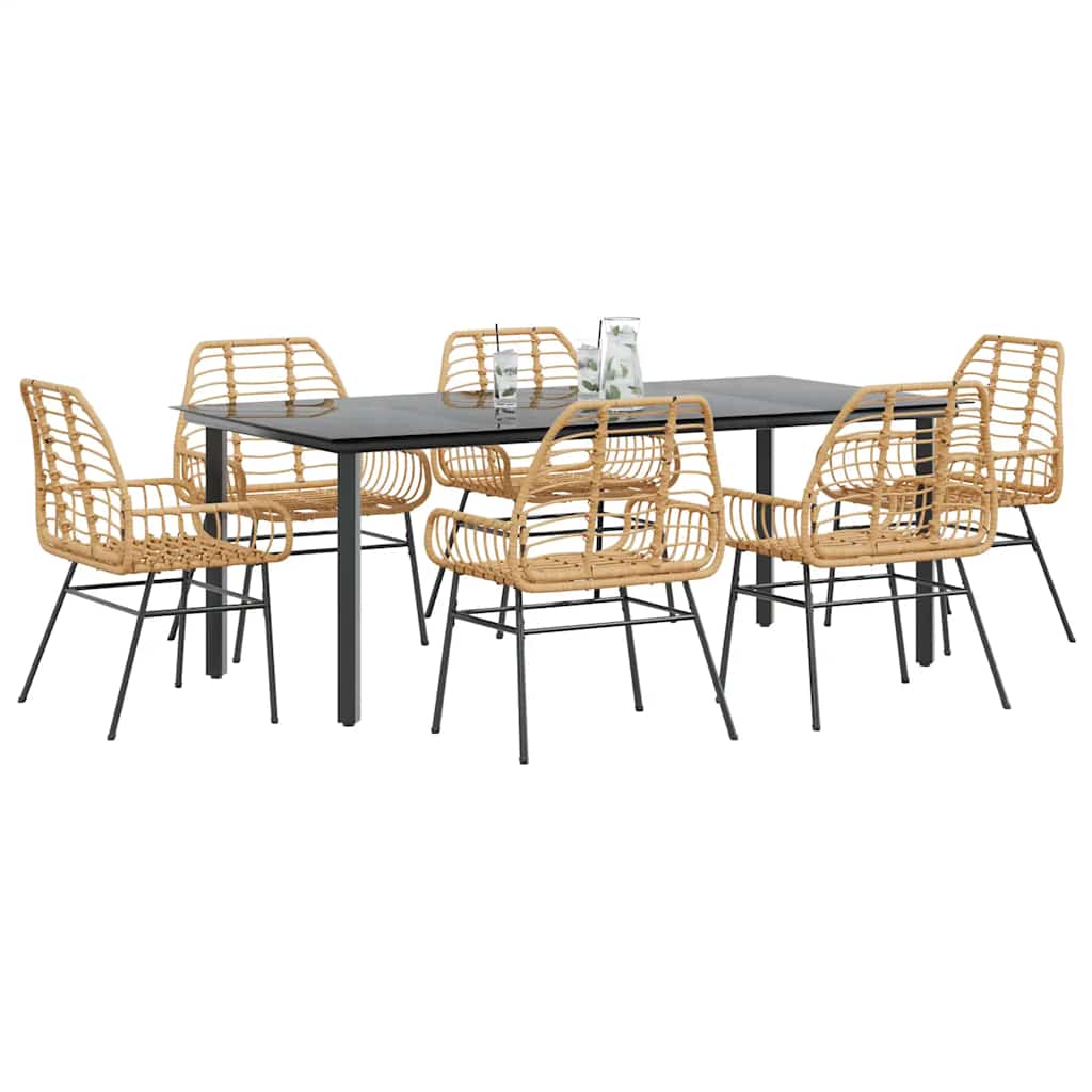 vidaXL 7 Piece Garden Dining Set Brown Poly Rattan Glass 1