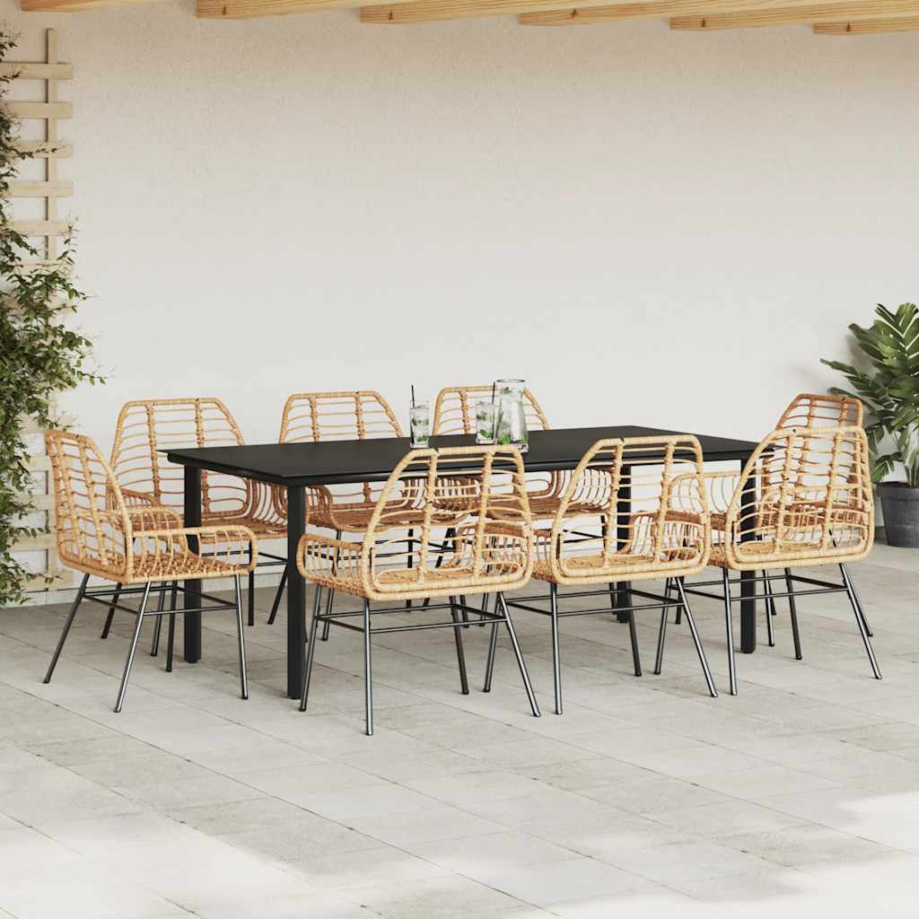 vidaXL 9 Piece Garden Dining Set Brown Poly Rattan Glass 3