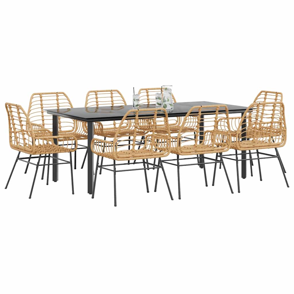 vidaXL 9 Piece Garden Dining Set Brown Poly Rattan Glass 1
