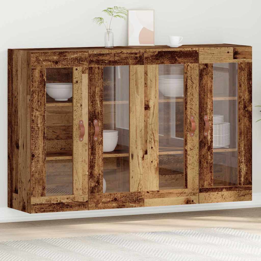 Wall Mounted Cabinets 2 pcs Engineered Wood Leather Old wood