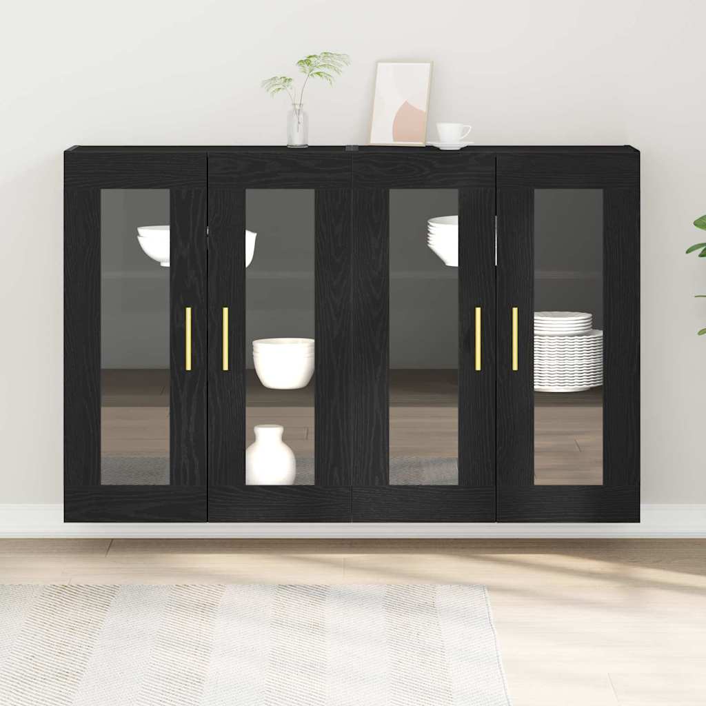 Wall Mounted Cabinets 2 pcs Engineered Wood Tube Gold Black oak