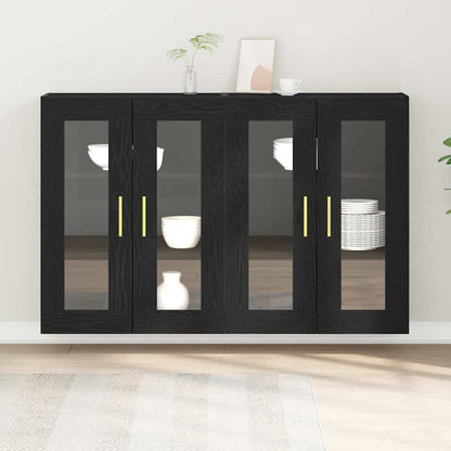 Wall Mounted Cabinets 2 pcs Engineered Wood Tube Gold Black oak