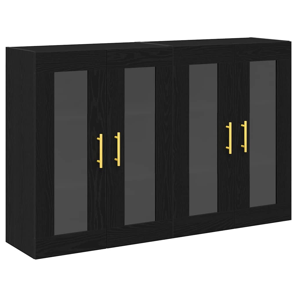 Wall Mounted Cabinets 2 pcs Engineered Wood Tube Gold Black oak