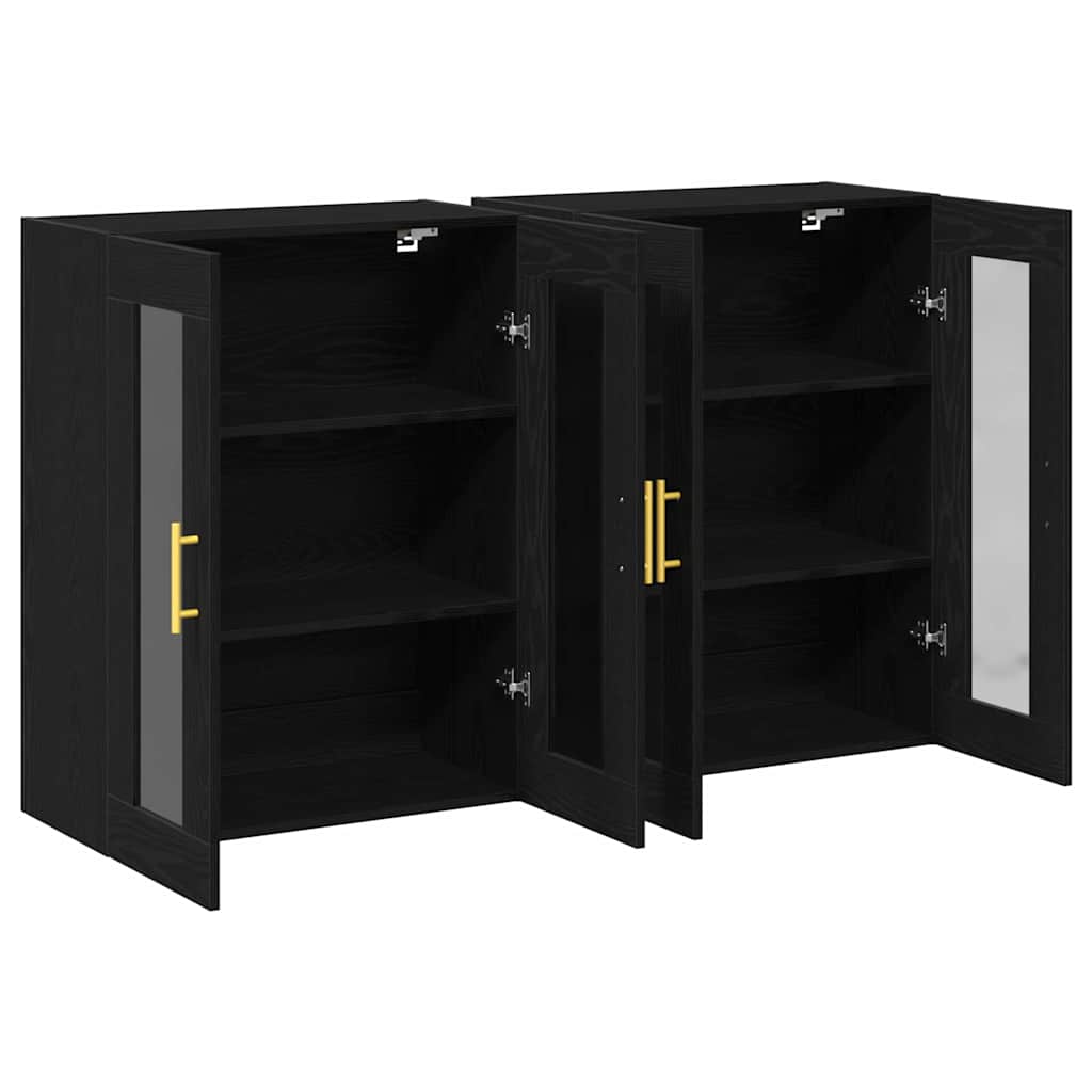 Wall Mounted Cabinets 2 pcs Engineered Wood Tube Gold Black oak