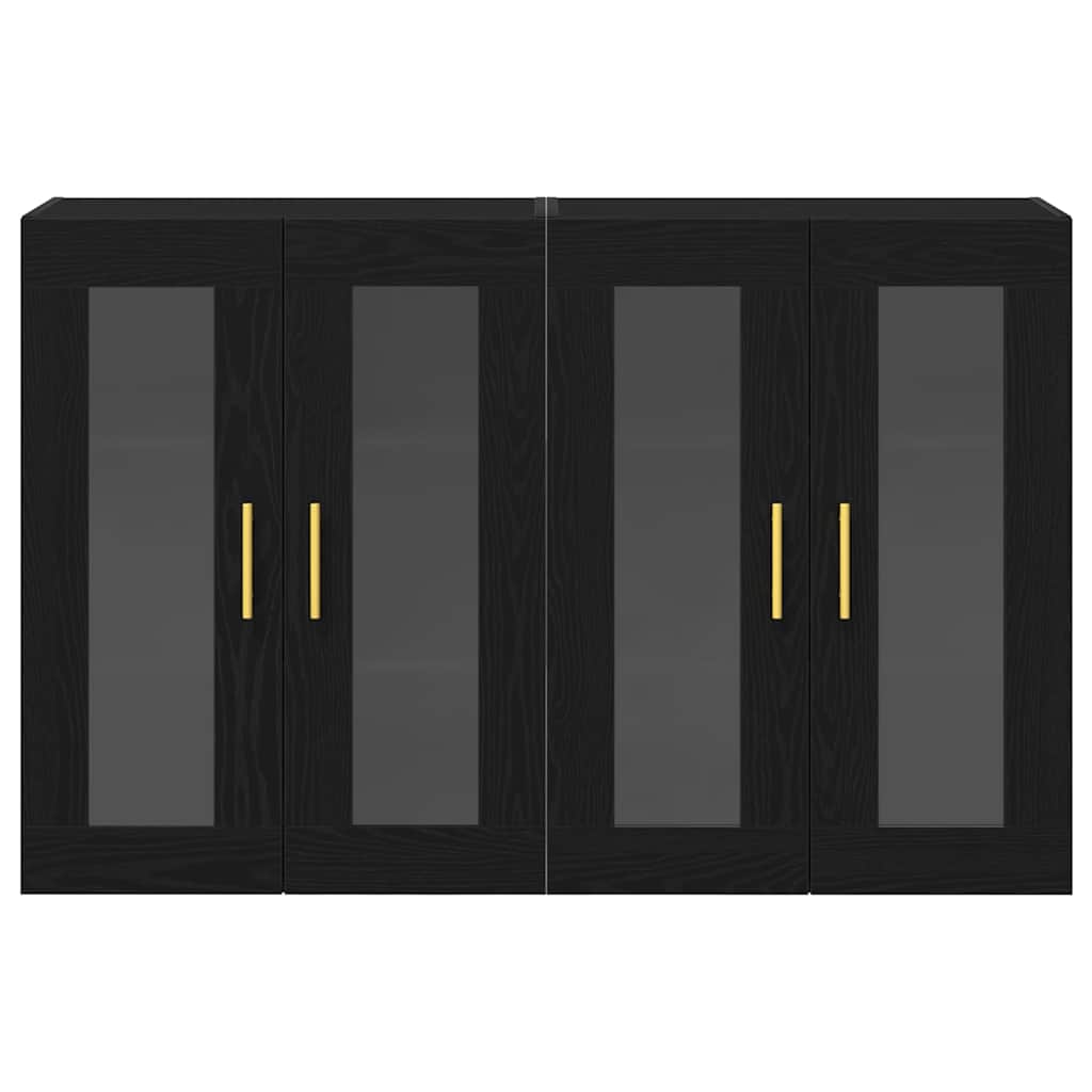 Wall Mounted Cabinets 2 pcs Engineered Wood Tube Gold Black oak