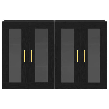 Wall Mounted Cabinets 2 pcs Engineered Wood Tube Gold Black oak