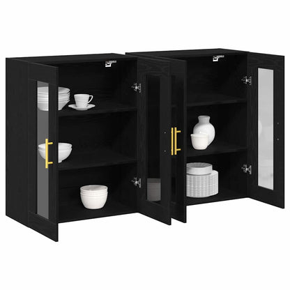 Wall Mounted Cabinets 2 pcs Engineered Wood Tube Gold Black oak