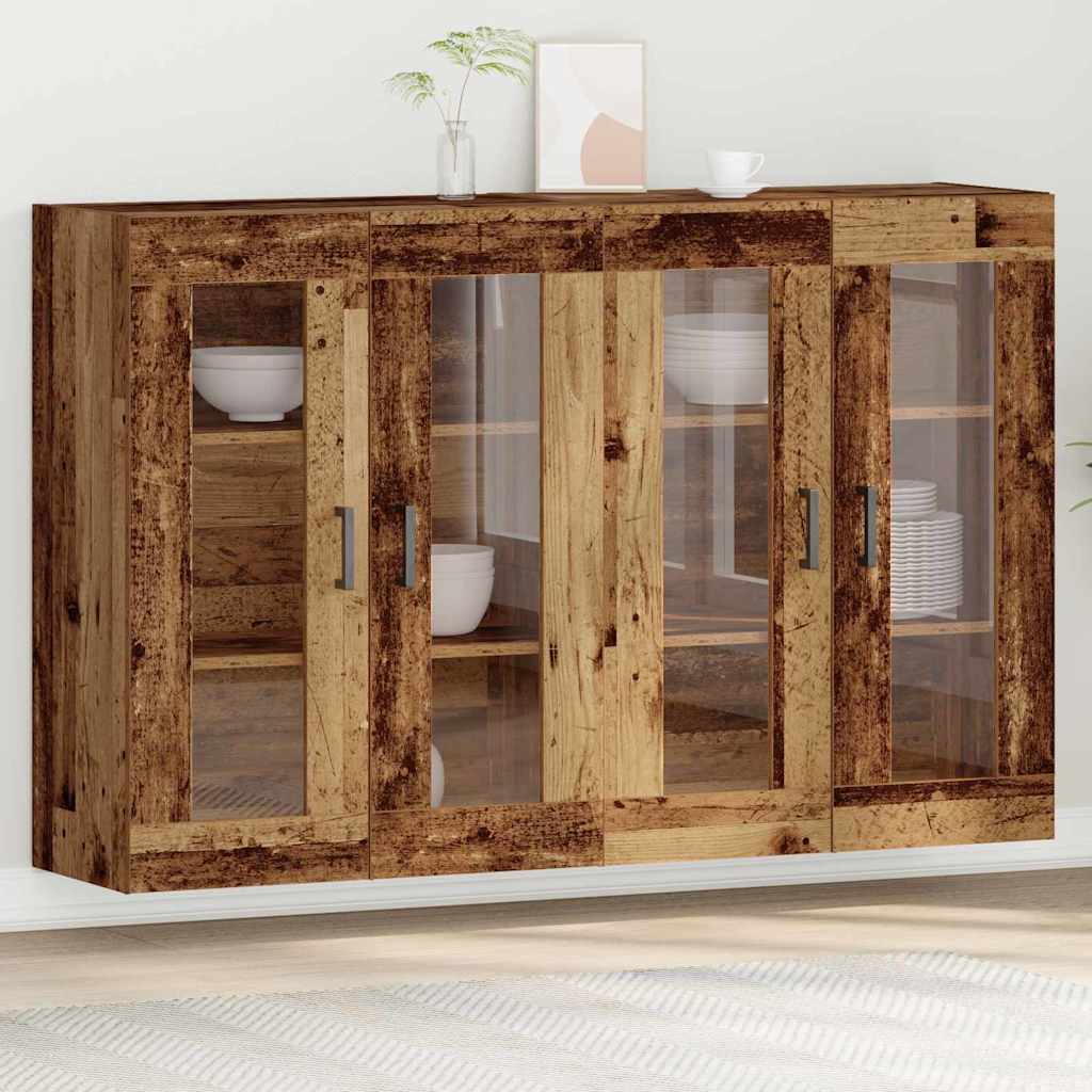 Wall Mounted Cabinets 2 pcs Engineered Wood U Shape Black Old wood