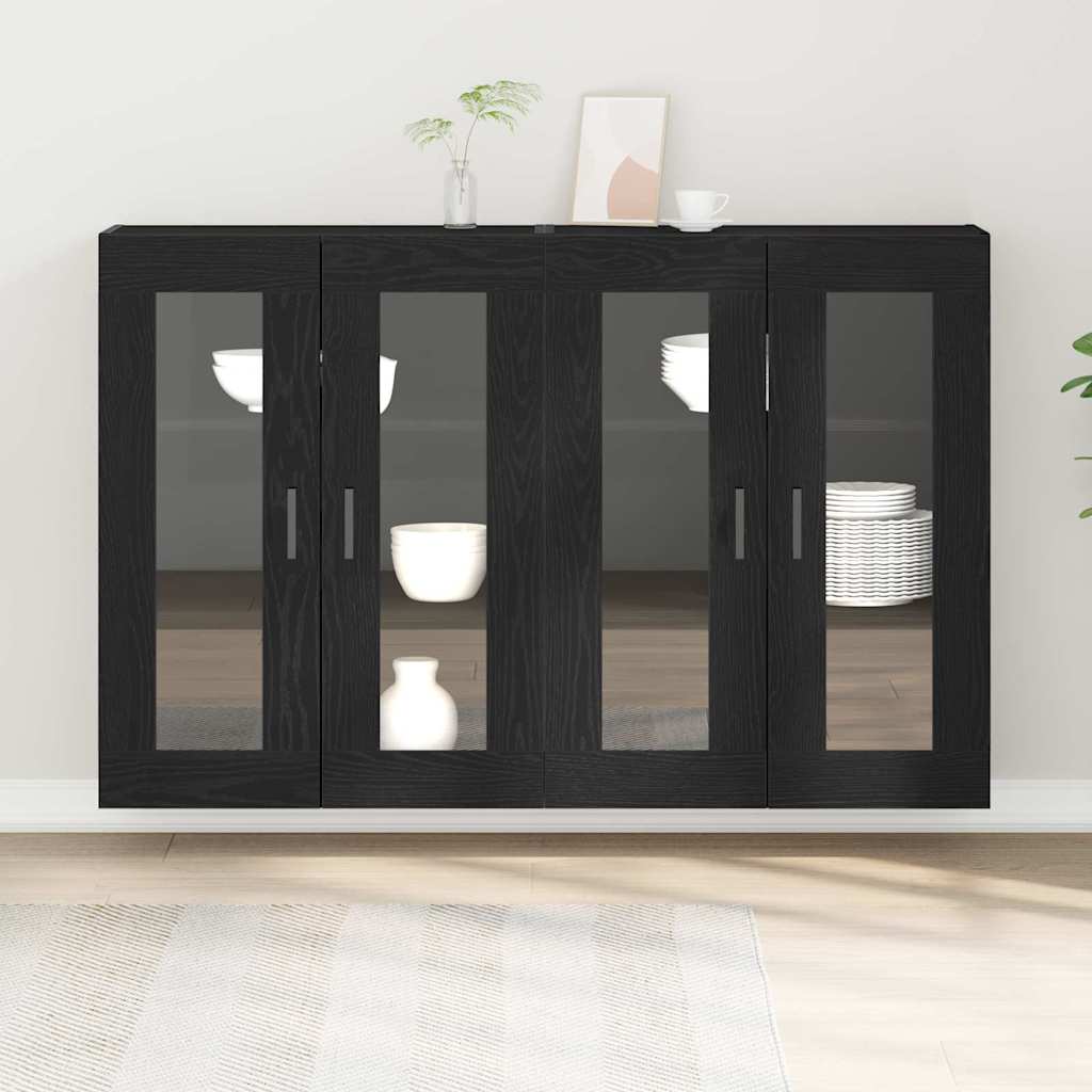 Wall Mounted Cabinets 2 pcs Engineered Wood U Shape Black Black oak