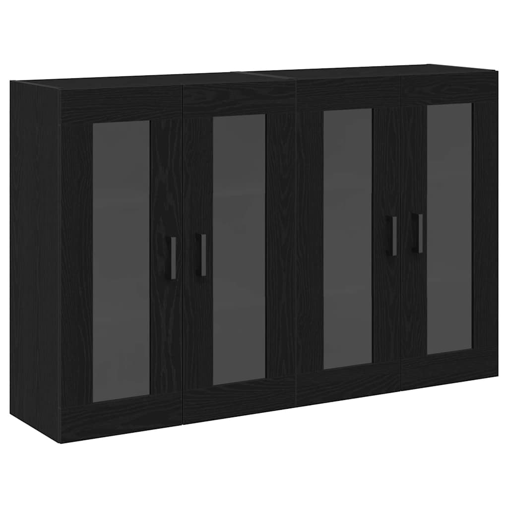 Wall Mounted Cabinets 2 pcs Engineered Wood U Shape Black Black oak