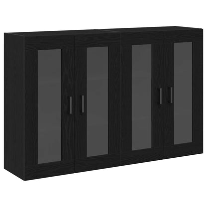 Wall Mounted Cabinets 2 pcs Engineered Wood U Shape Black Black oak
