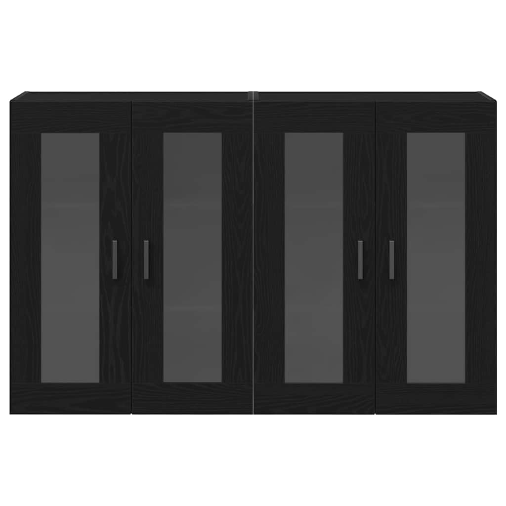 Wall Mounted Cabinets 2 pcs Engineered Wood U Shape Black Black oak