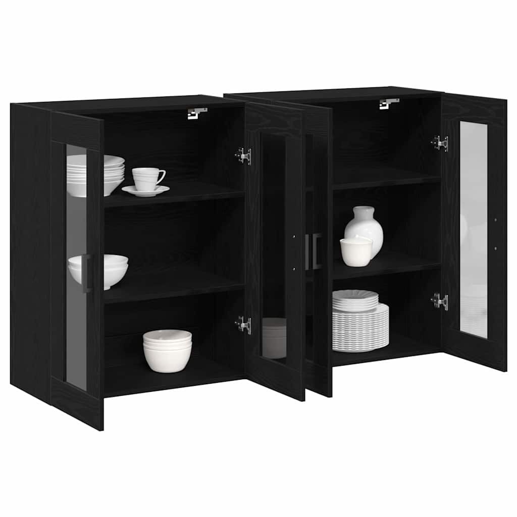 Wall Mounted Cabinets 2 pcs Engineered Wood U Shape Black Black oak
