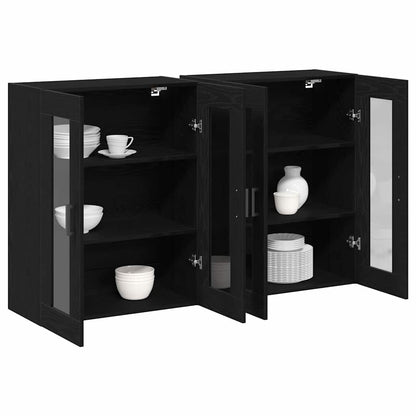 Wall Mounted Cabinets 2 pcs Engineered Wood U Shape Black Black oak