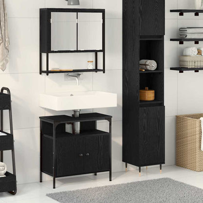 2 Piece Bathroom Furniture Set Engineered Wood Black oak