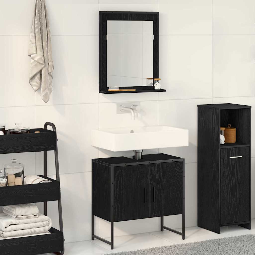 2 Piece Bathroom Cabinet Set Engineered Wood Black oak