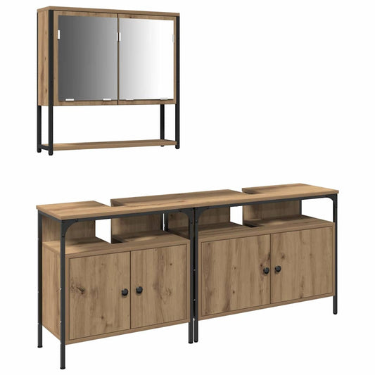 3 Piece Bathroom Furniture Set Engineered Wood Artisan oak