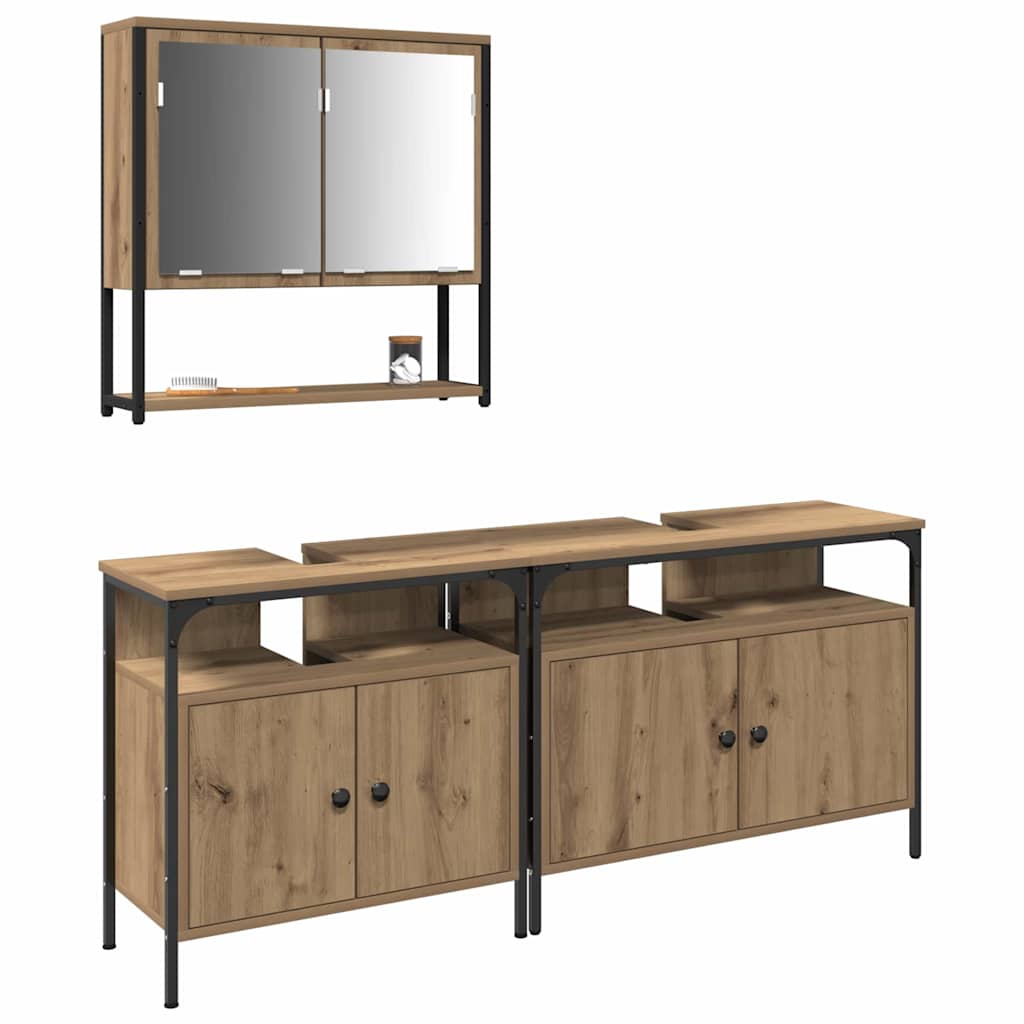 3 Piece Bathroom Furniture Set Engineered Wood Artisan oak
