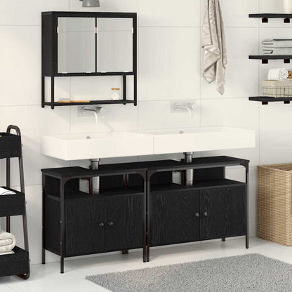 3 Piece Bathroom Furniture Set Engineered Wood Black oak