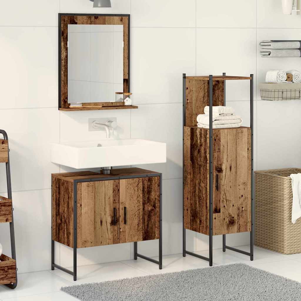 3 Piece Bathroom Cabinet Set Engineered Wood Old wood